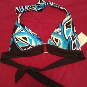 Blue, white, black bikini top
